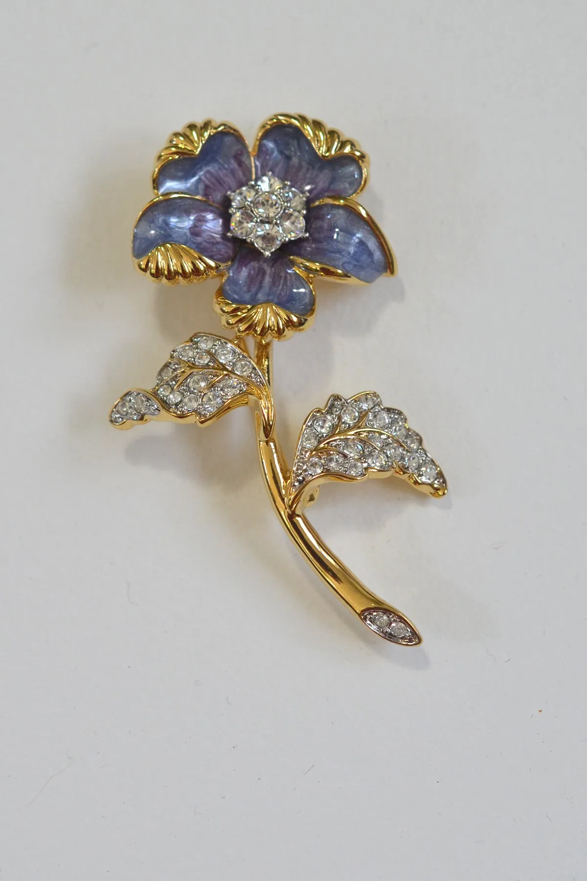 Nolan Miller Purple Enamel and Crystal Flower Brooch