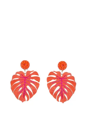 Orange Palm Leaf Earrings