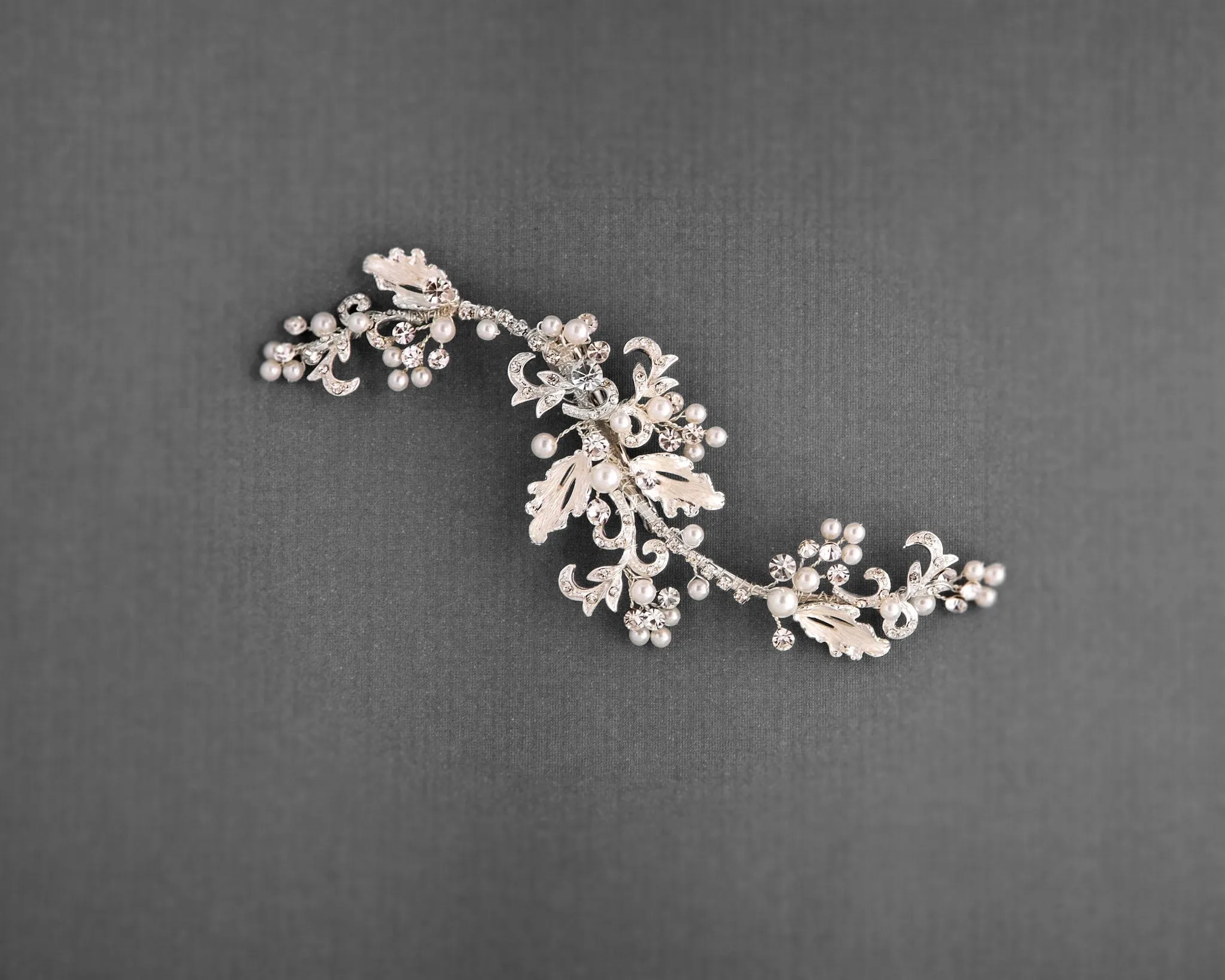 Pearl Bridal Clip of Scrolls and Leaves