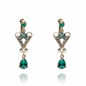 Pendeloque Clip on Crystal Drop Earrings: Emerald Earrings