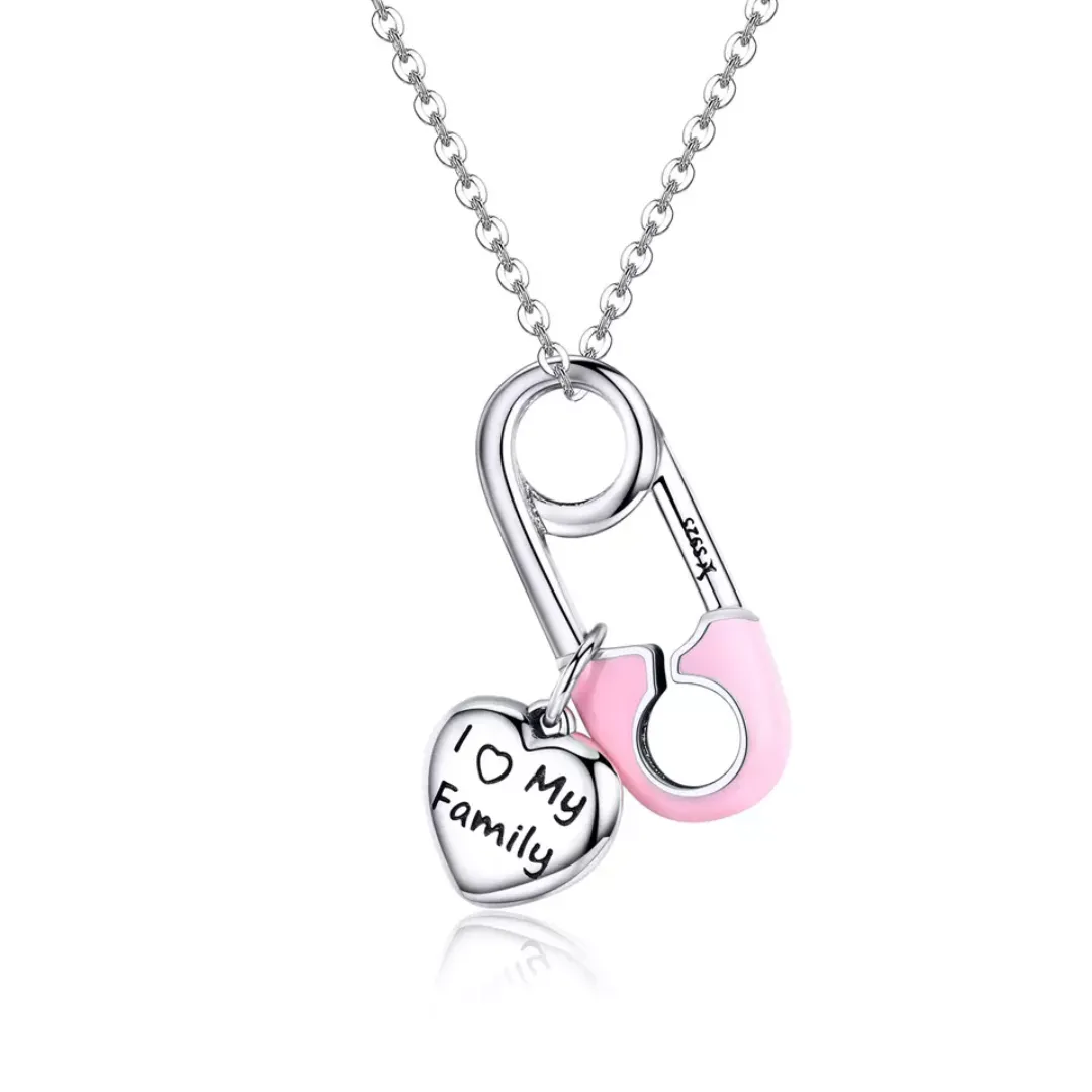 Pink Safety Pin Baby Girl Charm 925 Sterling Silver