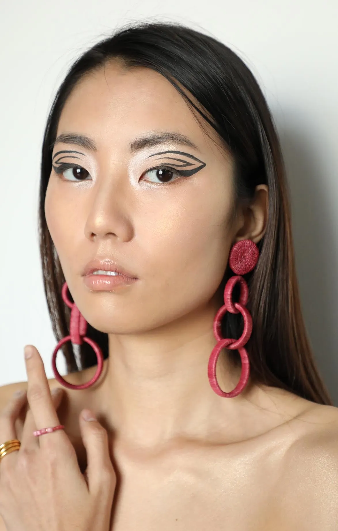 Pink Triple Hoop Earrings