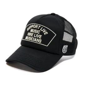 "SUPPORT LIVE MUSIC" MESH BACK TRUCKER HAT IN BLACK