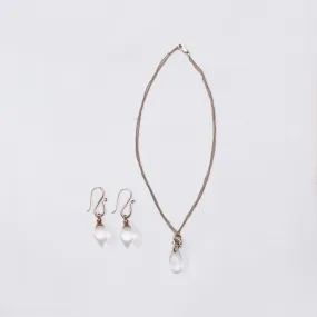 Set of Silver Necklace and Earrings with Frosted Glass