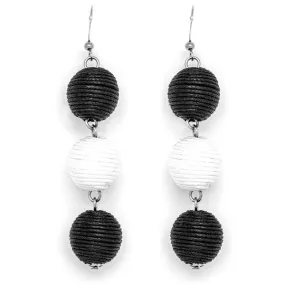 Silver Tone 3 Tier Drop Black Earrings