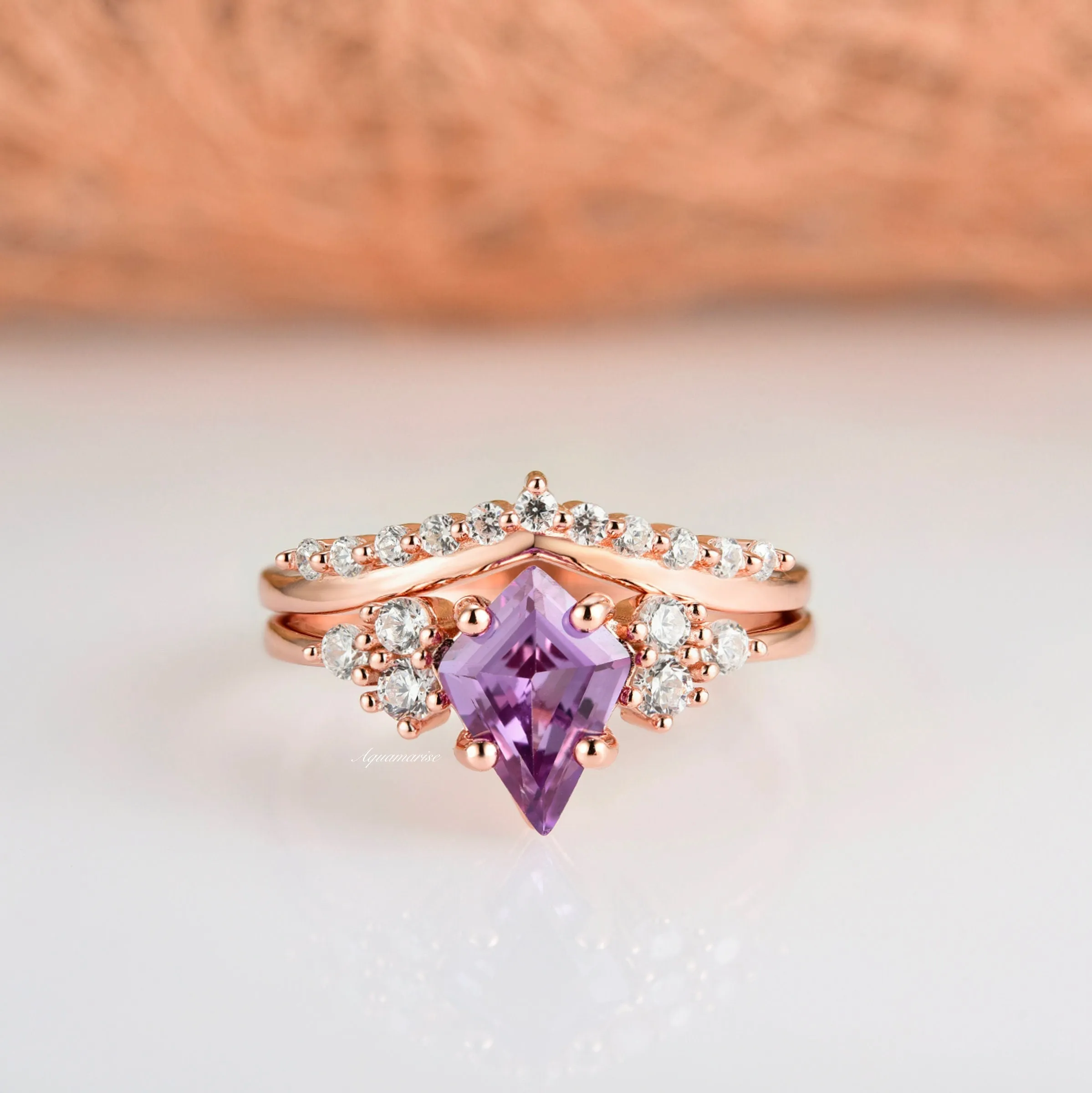 Skylar Alexandrite Ring Set- 14K Rose Gold Vermeil