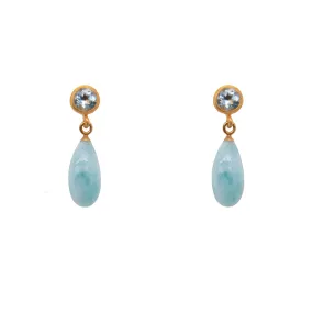 Stud Drop Topaz and Larimar Earrings 24K Fair Trade Gold Vermeil