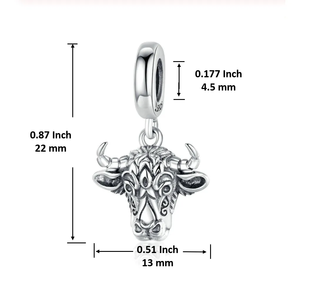 Taurus Bullhead Dangle Charm 925 Sterling Silver