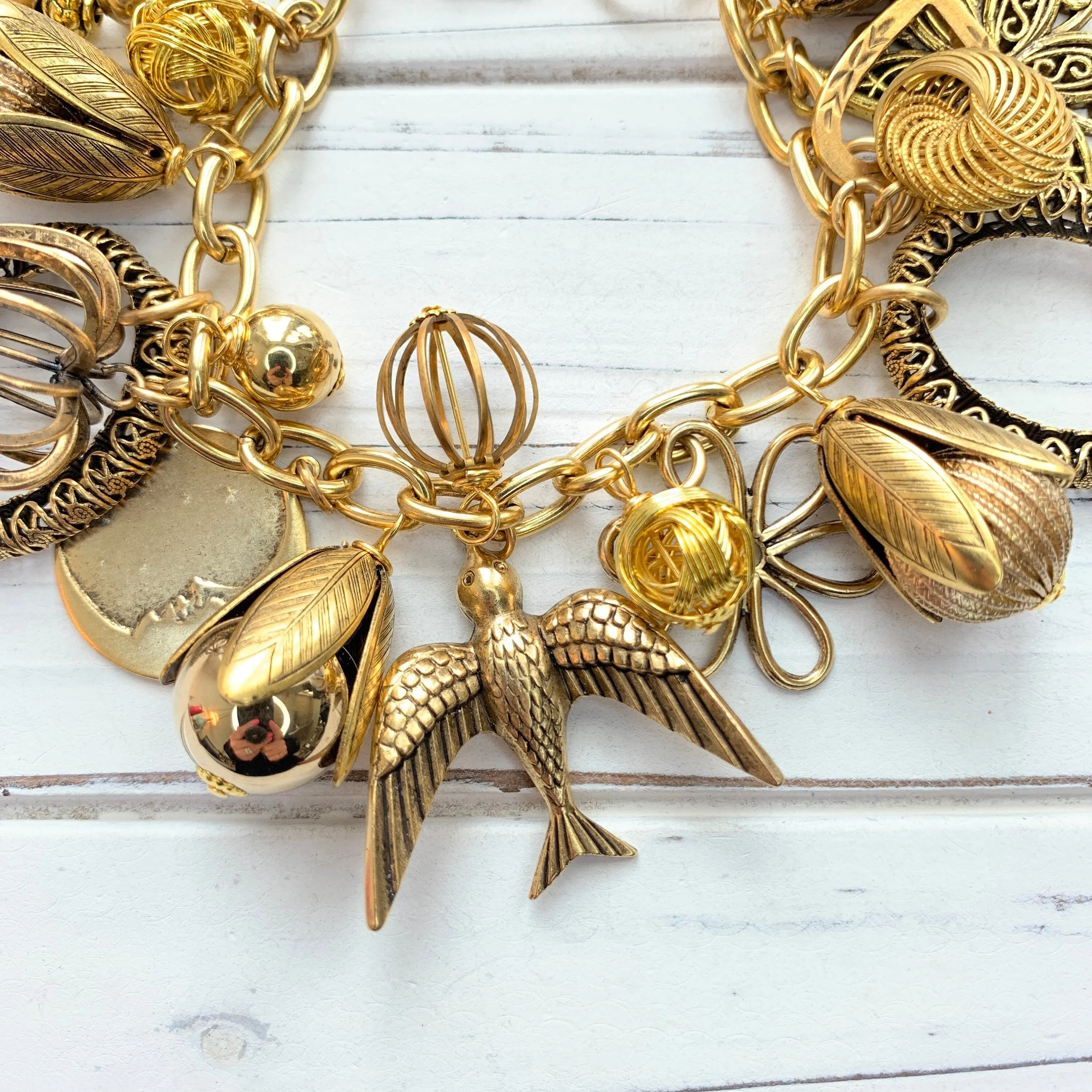 Vintage Inspired Gilded Charm Bracelet