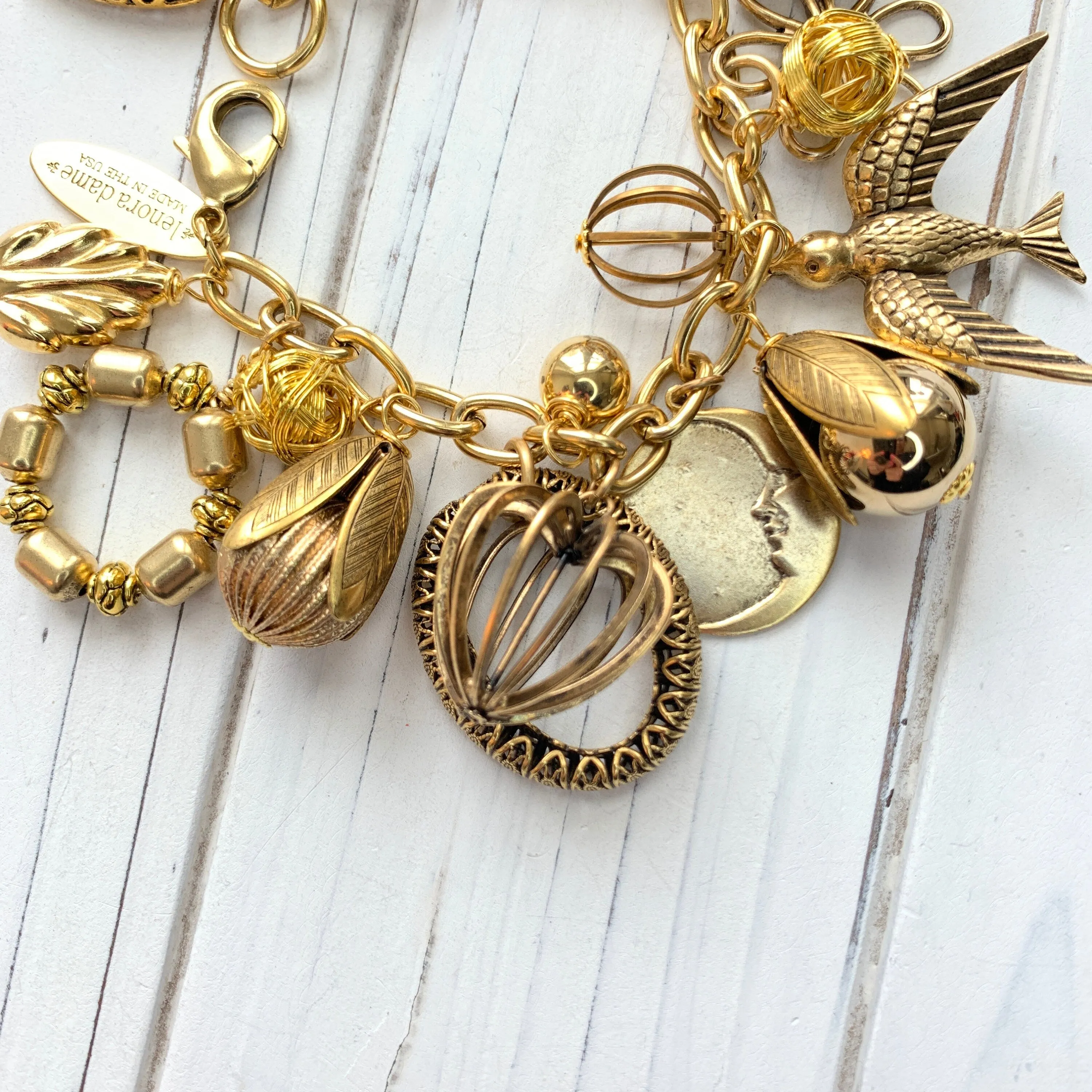 Vintage Inspired Gilded Charm Bracelet